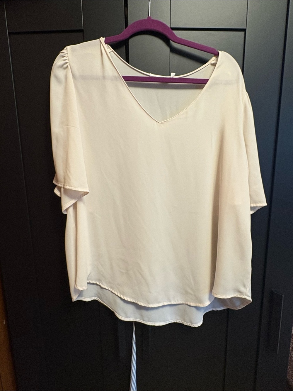 Lush Cream V-Neck Flutter Sleeve Blouse